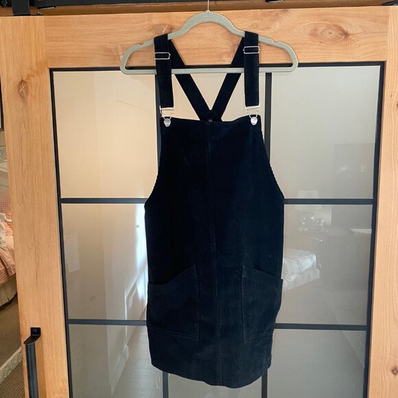 Lord & Taylor Design Lab Corduroy Overall Dress Black Size L - Picture 2 of 4